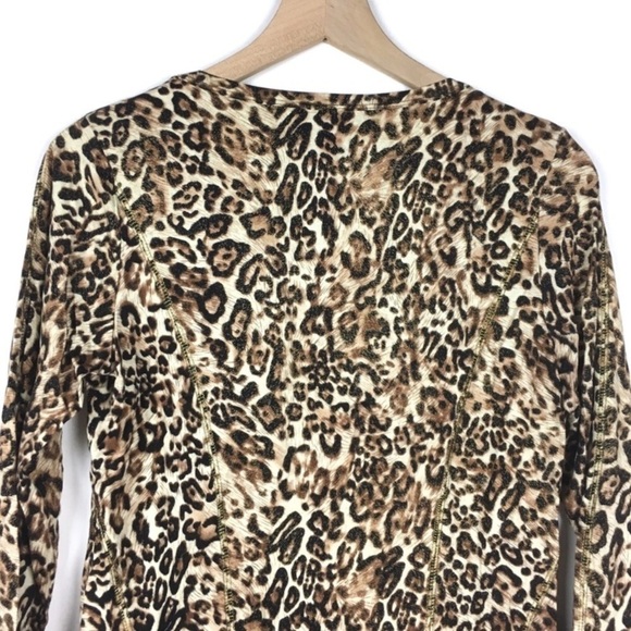 V CRISTINA Top Blouse Leopard Animal Print 3/4 Sleeves Metallic Mob Wife Medium - Picture 4 of 7